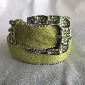 VTG BB Simon Belt Green Cowhide Medium Size 30 Style 3026 Swarovski Crystals